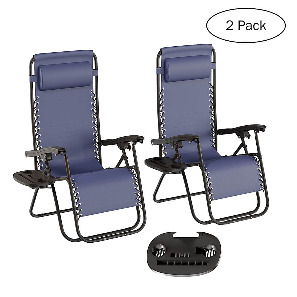 Alt View 11. Hastings Home - Zero Gravity Lounge Chairs Set of 2 - Navy Blue.