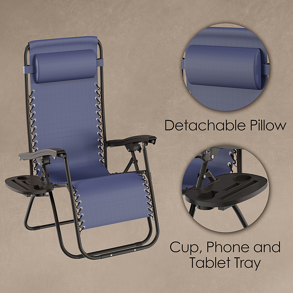 Alt View 13. Hastings Home - Zero Gravity Lounge Chairs Set of 2 - Navy Blue.