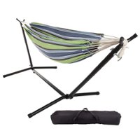 Hastings Home - Double Brazilian Woven Cotton Hammock with Stand and Carrying Bag - Blue/Lime - Alt_View_Zoom_11