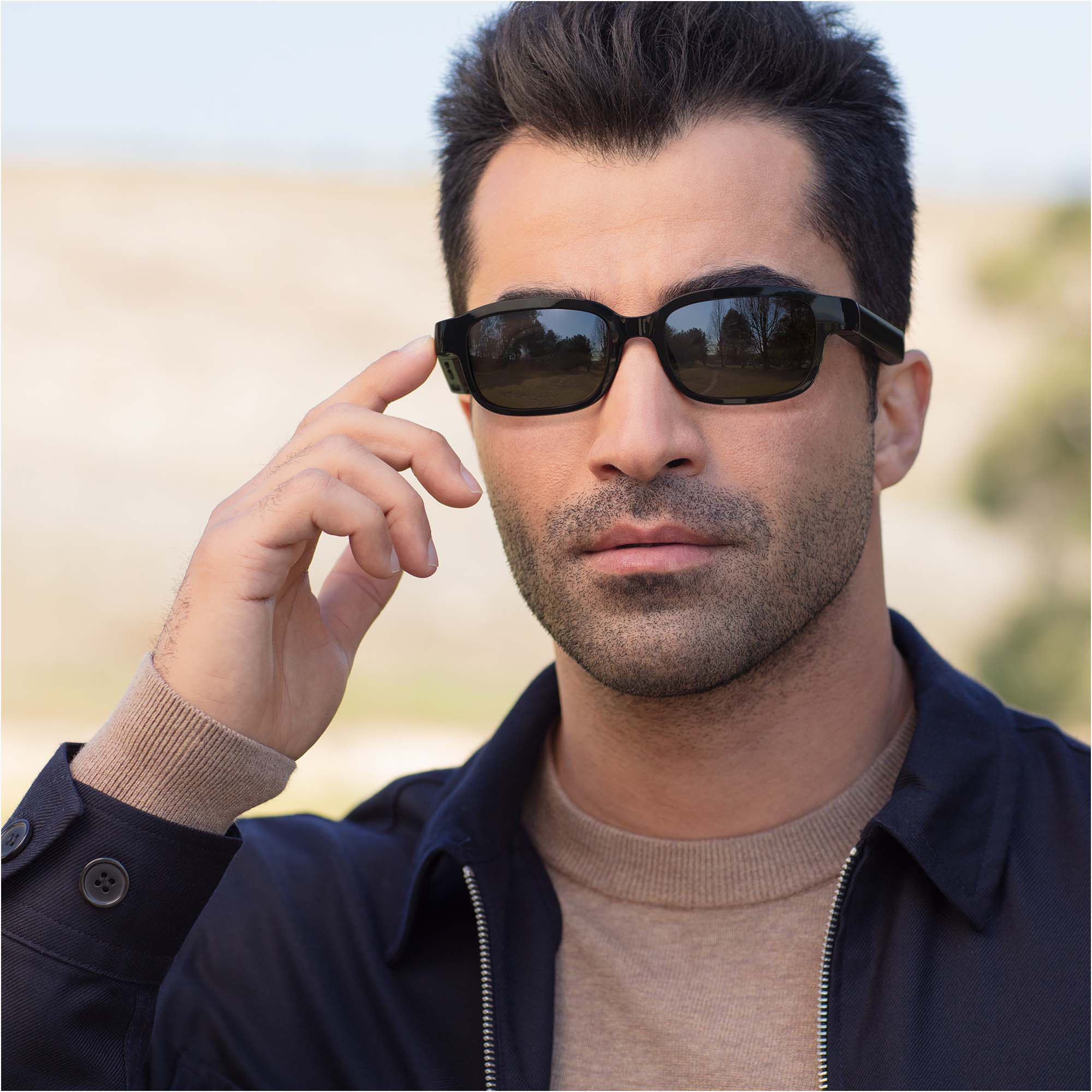 Left View: Amazon - Echo Frames (2nd Gen) | Smart audio sunglasses with Alexa | Classic Black with polarized sunglass lenses - Black