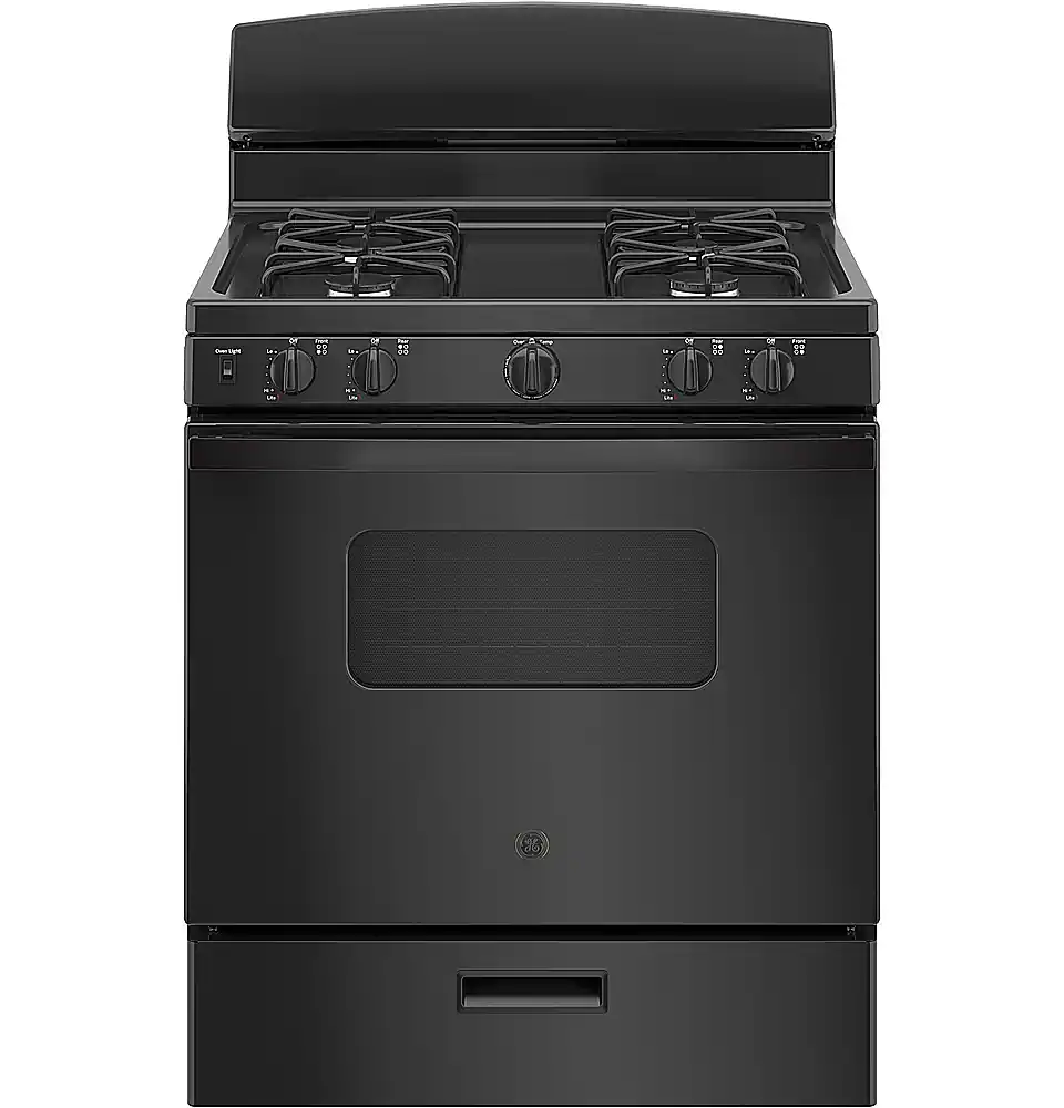 Front. GE - 4.8 Cu. Ft. Freestanding Gas Range - Black.