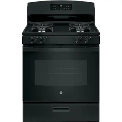 Front. GE - 4.8 Cu. Ft. Freestanding Gas Range - Black.