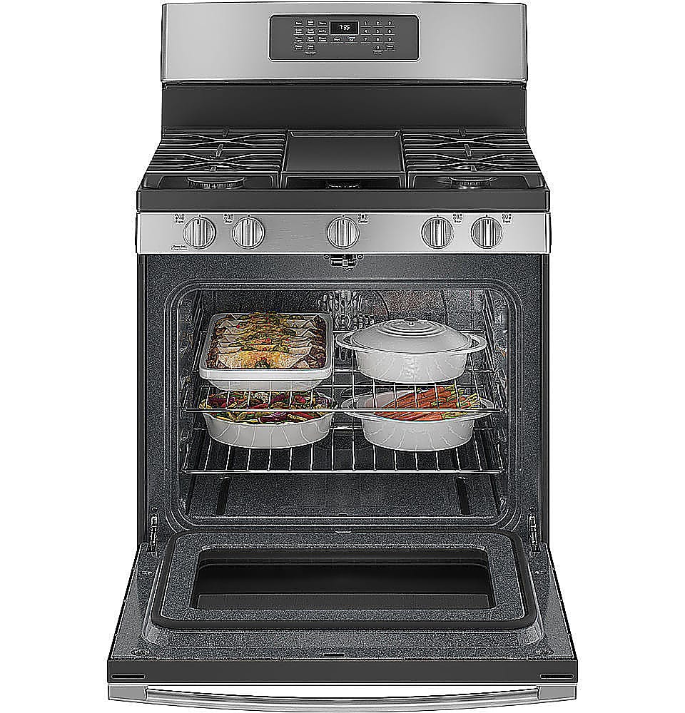 Alt View 2. GE - 5.0 Cu. Ft. Freestanding Gas Convection Range with Self-Steam Cleaning and No-Preheat Air Fry - Stainless Steel.