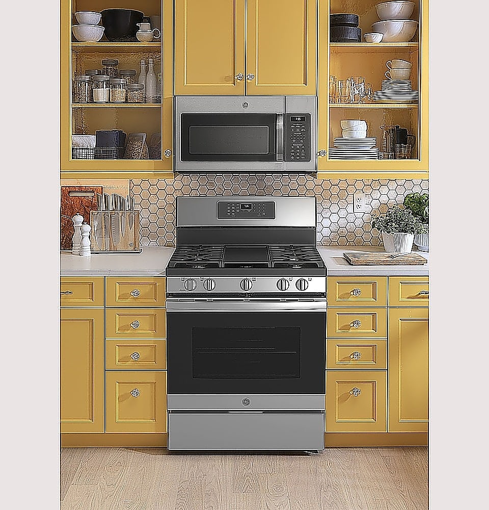 Alt View 20. GE - 5.0 Cu. Ft. Freestanding Gas Convection Range with Self-Steam Cleaning and No-Preheat Air Fry - Stainless Steel.