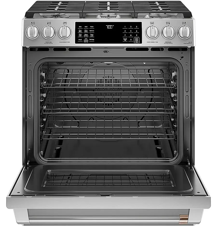 Alt View 1. Café - 5.6 Cu. Ft. Slide-In Gas Convection Range, Customizable - Stainless Steel.