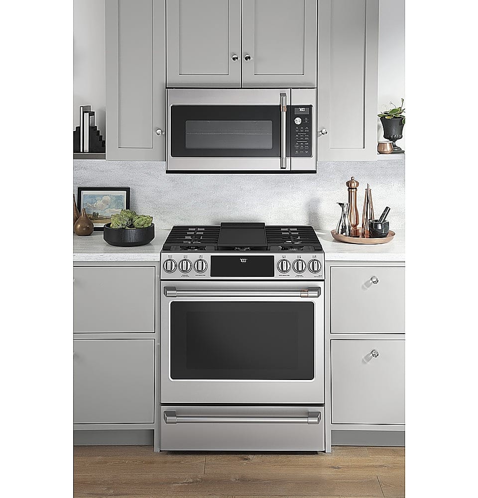 Alt View 16. Café - 5.6 Cu. Ft. Slide-In Gas Convection Range, Customizable - Stainless Steel.