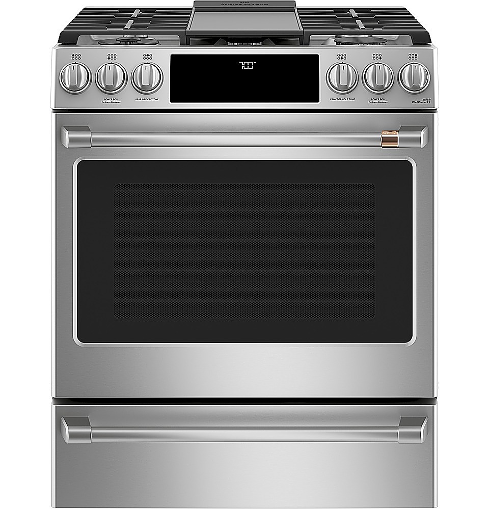 Angle View: Café - 5.6 Cu. Ft. Slide-In Gas Convection Range, Customizable - Stainless Steel