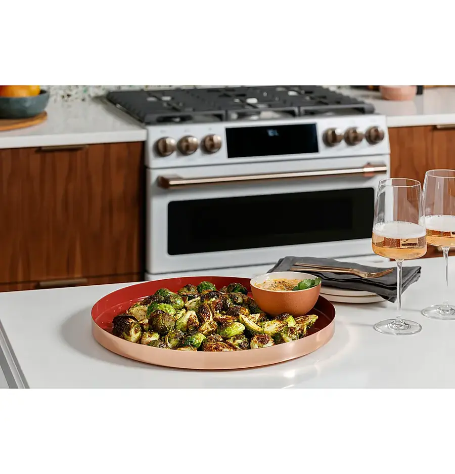 Alt View 22. Café - 5.6 Cu. Ft. Slide-In Gas Convection Range, Customizable - Stainless Steel.
