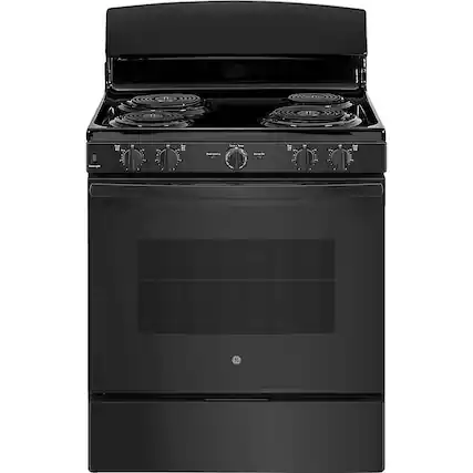 Front. GE - 5.0 Cu. Ft. Freestanding Electric Range - Black.