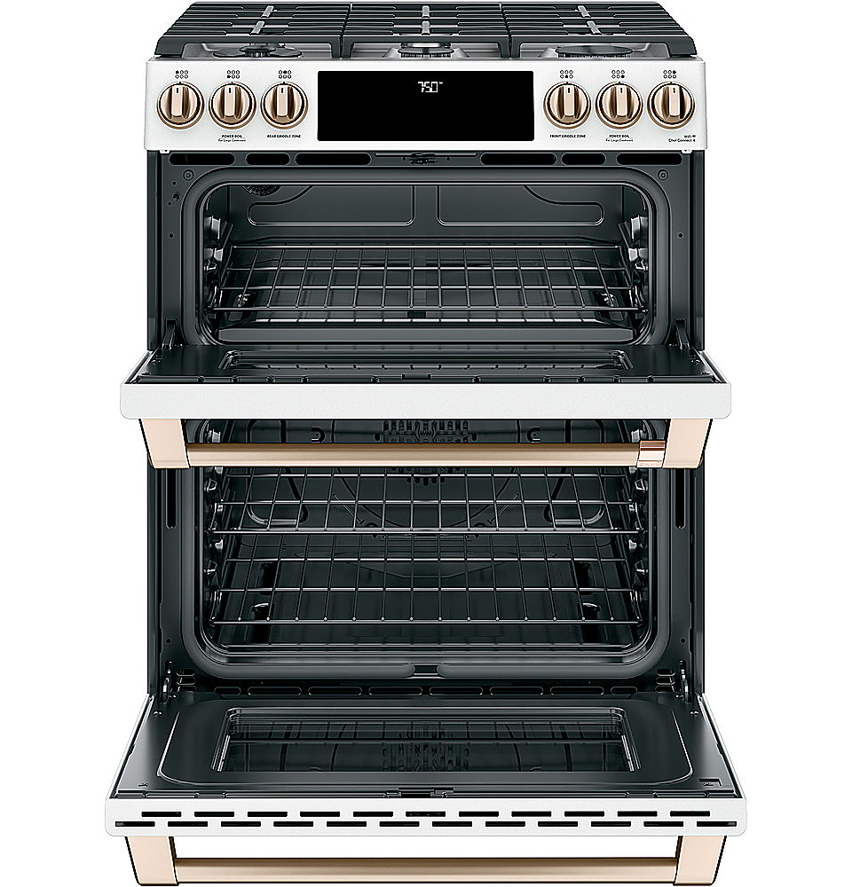 Angle View: Café - 6.7 Cu. Ft. Slide-In Double Oven Gas True Convection Range with Built-In WiFi, Customizable - Matte White