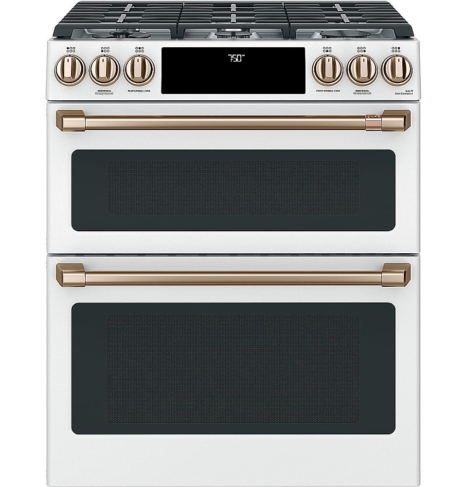 Café - 6.7 Cu. Ft. Slide-In Double Oven Gas True Convection Range with Built-In Wi-Fi, Customizable - Matte White - Front_Zoom