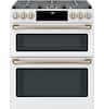 Front. Café - 6.7 Cu. Ft. Slide-In Double Oven Gas True Convection Range with Built-In WiFi, Customizable - Matte White.