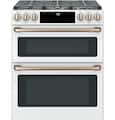 Café - 30 in. Wide 6 Burners 6.7 Cu. Ft. Slide-In Double Oven Gas True Convection Range with Built-In Wi-Fi, Customizable - Matte White
