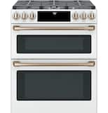 Café - 30 in. Wide 6 Burners 6.7 Cu. Ft. Slide-In Double Oven Gas True Convection Range with Built-In Wi-Fi, Customizable - Matte White