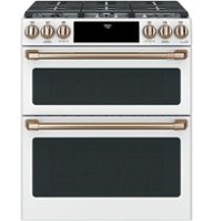 Café - 6.7 Cu. Ft. Slide-In Double Oven Gas True Convection Range with Built-In WiFi, Customizable - Matte White - Front_Zoom