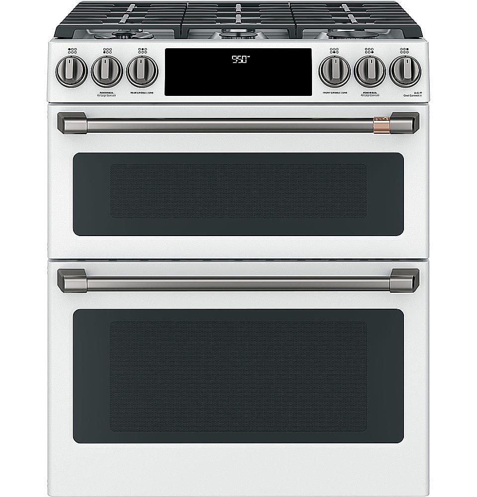 Alt View 12. Café - 6.7 Cu. Ft. Slide-In Double Oven Gas True Convection Range with Built-In WiFi, Customizable - Matte White.