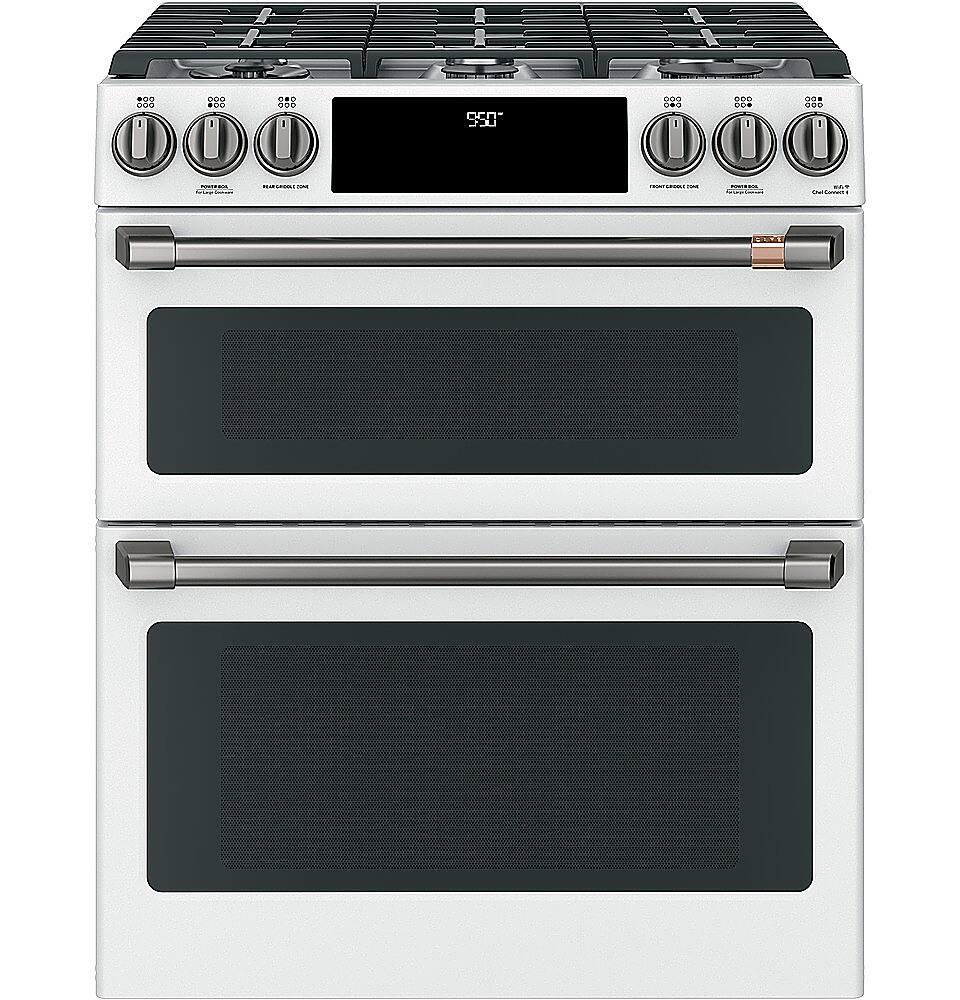 Alt View 12. Café - 6.7 Cu. Ft. Slide-In Double Oven Gas True Convection Range with Built-In WiFi, Customizable - Matte White.