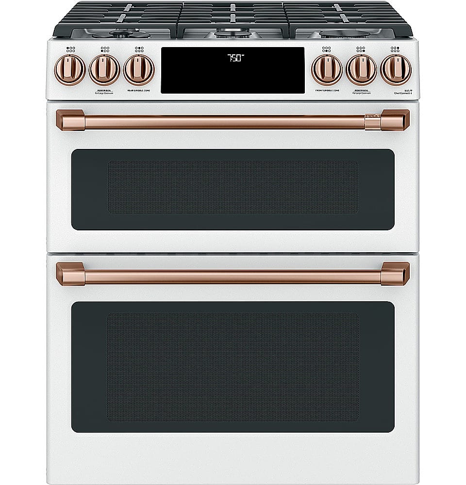 Alt View 13. Café - 6.7 Cu. Ft. Slide-In Double Oven Gas True Convection Range with Built-In WiFi, Customizable - Matte White.