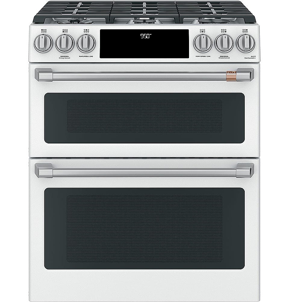 Alt View 14. Café - 6.7 Cu. Ft. Slide-In Double Oven Gas True Convection Range with Built-In WiFi, Customizable - Matte White.