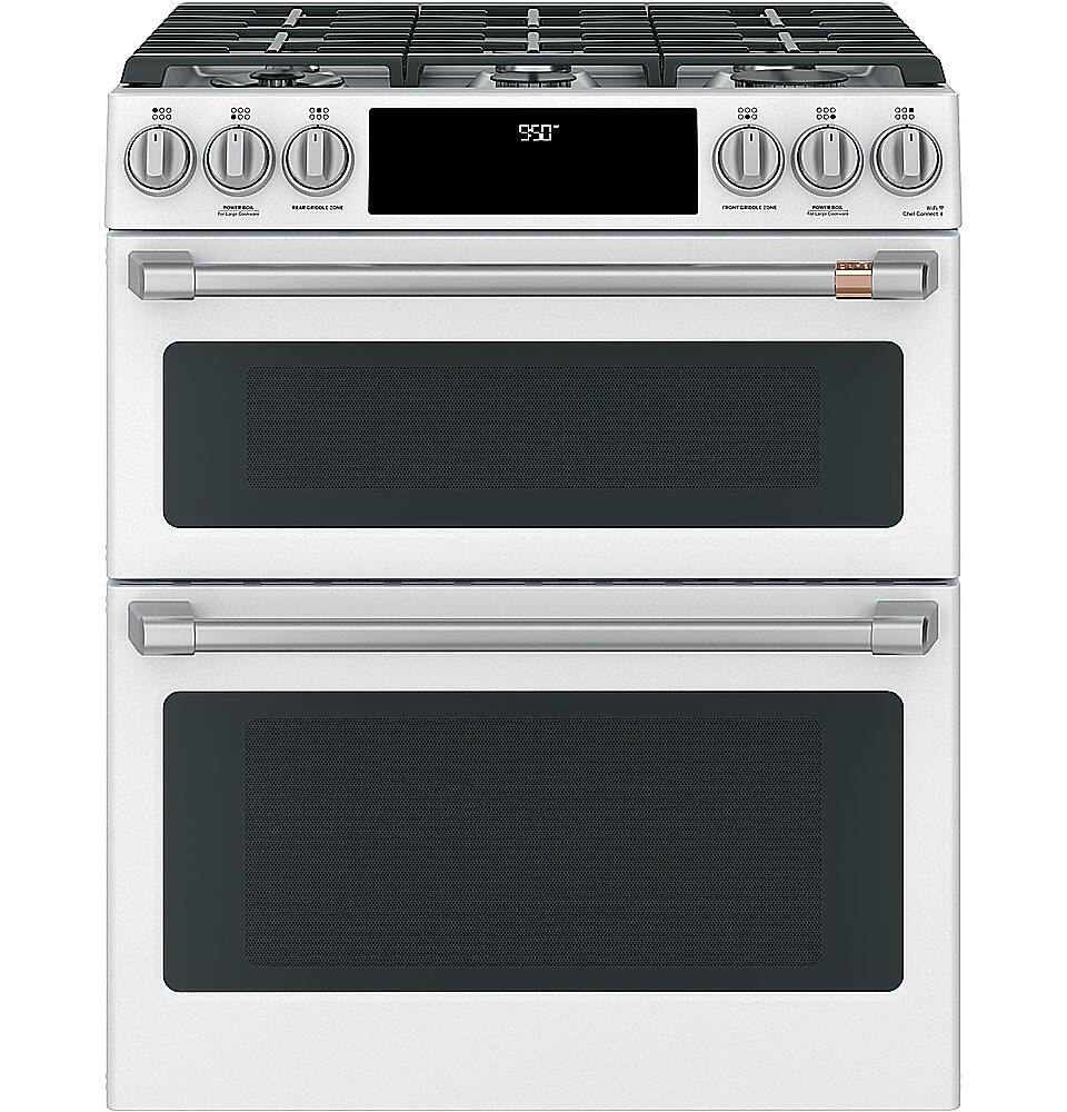 Alt View 14. Café - 6.7 Cu. Ft. Slide-In Double Oven Gas True Convection Range with Built-In WiFi, Customizable - Matte White.