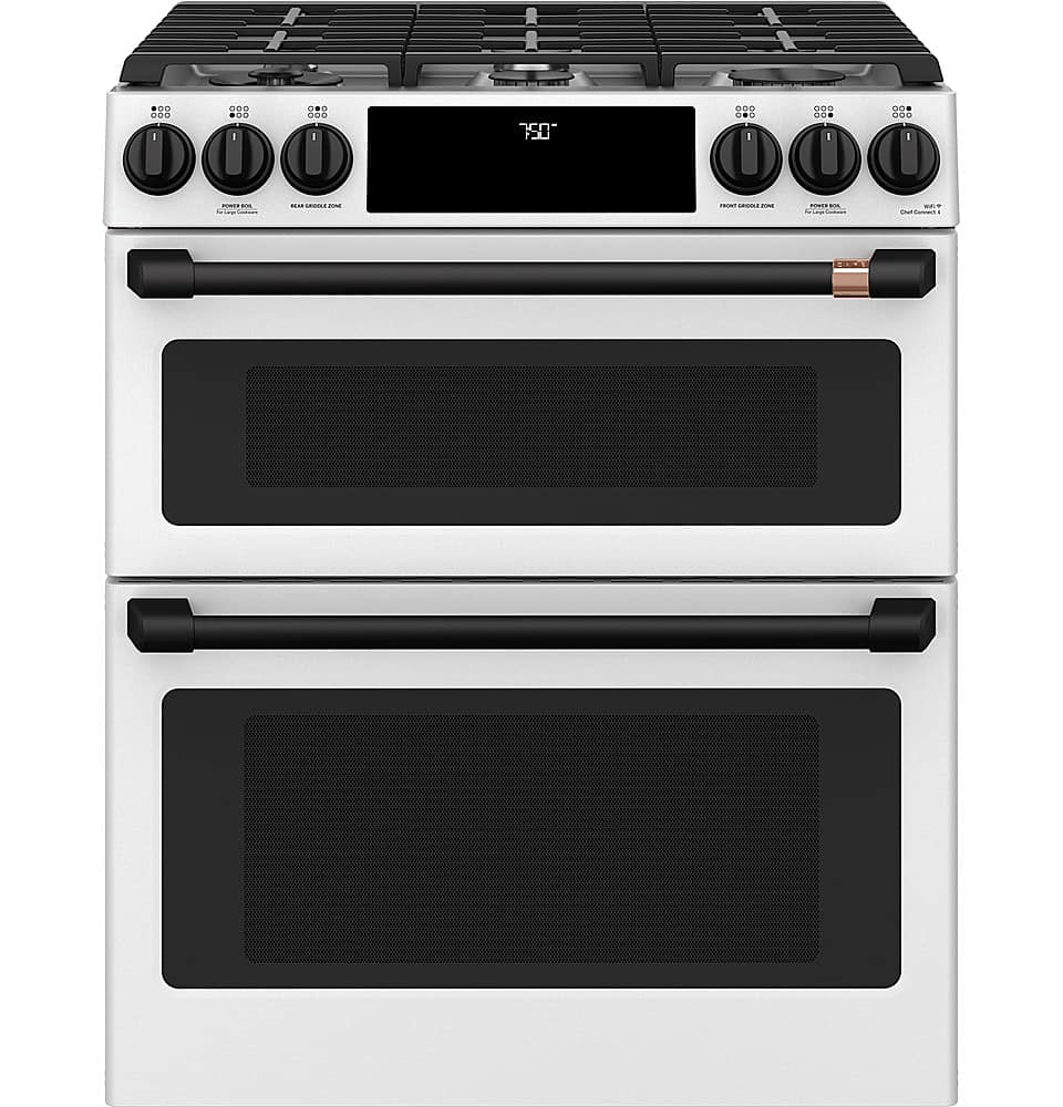 Alt View 24. Café - 6.7 Cu. Ft. Slide-In Double Oven Gas True Convection Range with Built-In WiFi, Customizable - Matte White.