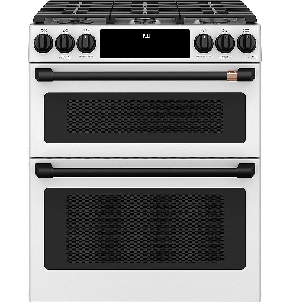 Alt View 24. Café - 6.7 Cu. Ft. Slide-In Double Oven Gas True Convection Range with Built-In WiFi, Customizable - Matte White.