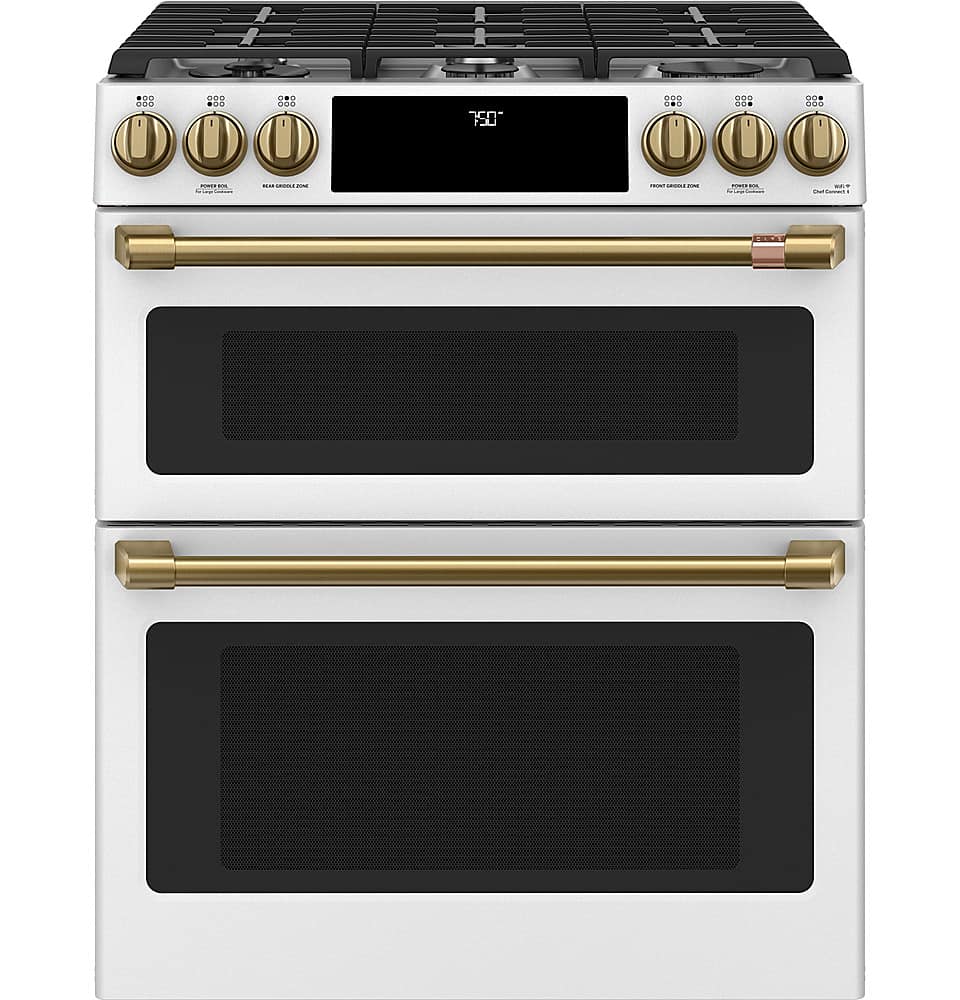 Alt View 25. Café - 6.7 Cu. Ft. Slide-In Double Oven Gas True Convection Range with Built-In WiFi, Customizable - Matte White.