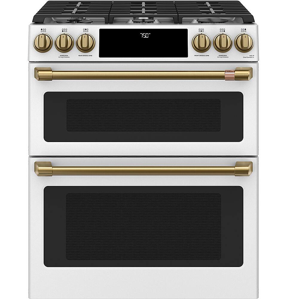 Alt View 25. Café - 6.7 Cu. Ft. Slide-In Double Oven Gas True Convection Range with Built-In WiFi, Customizable - Matte White.