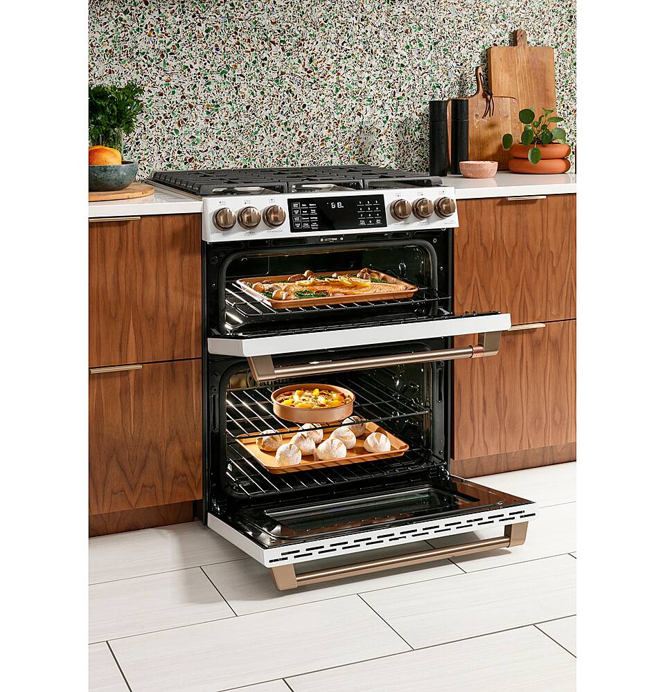 Alt View 28. Café - 6.7 Cu. Ft. Slide-In Double Oven Gas True Convection Range with Built-In WiFi, Customizable - Matte White.