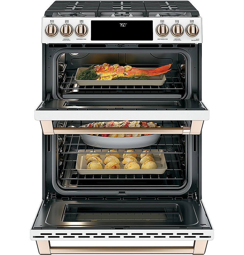 Alt View 2. Café - 6.7 Cu. Ft. Slide-In Double Oven Gas True Convection Range with Built-In WiFi, Customizable - Matte White.