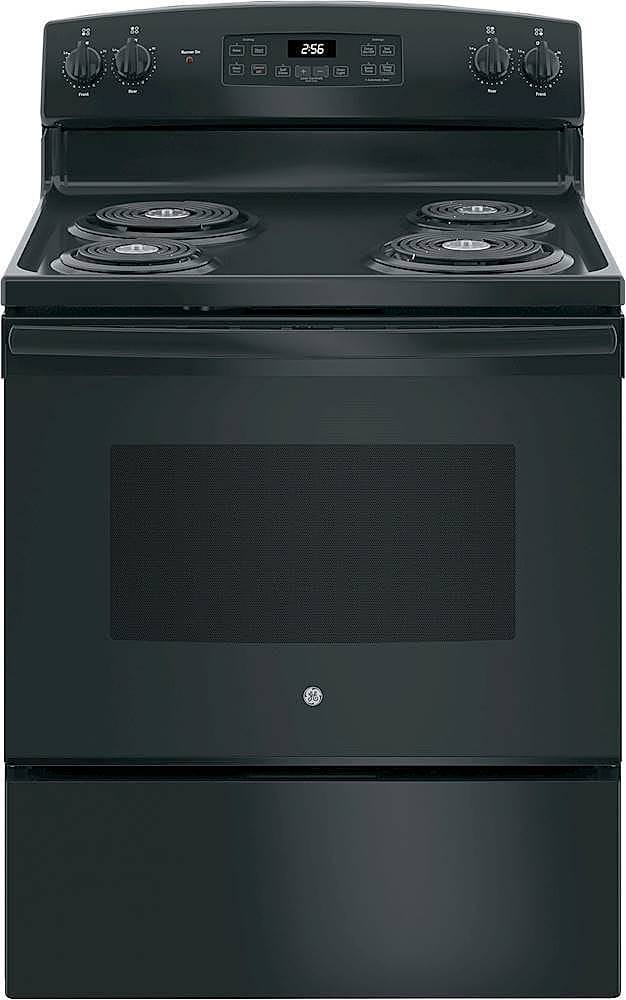 Front. GE - 5.0 Cu. Ft. Self-Cleaning Freestanding Electric Range - Black.