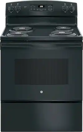 Front. GE - 5.0 Cu. Ft. Self-Cleaning Freestanding Electric Range - Black.