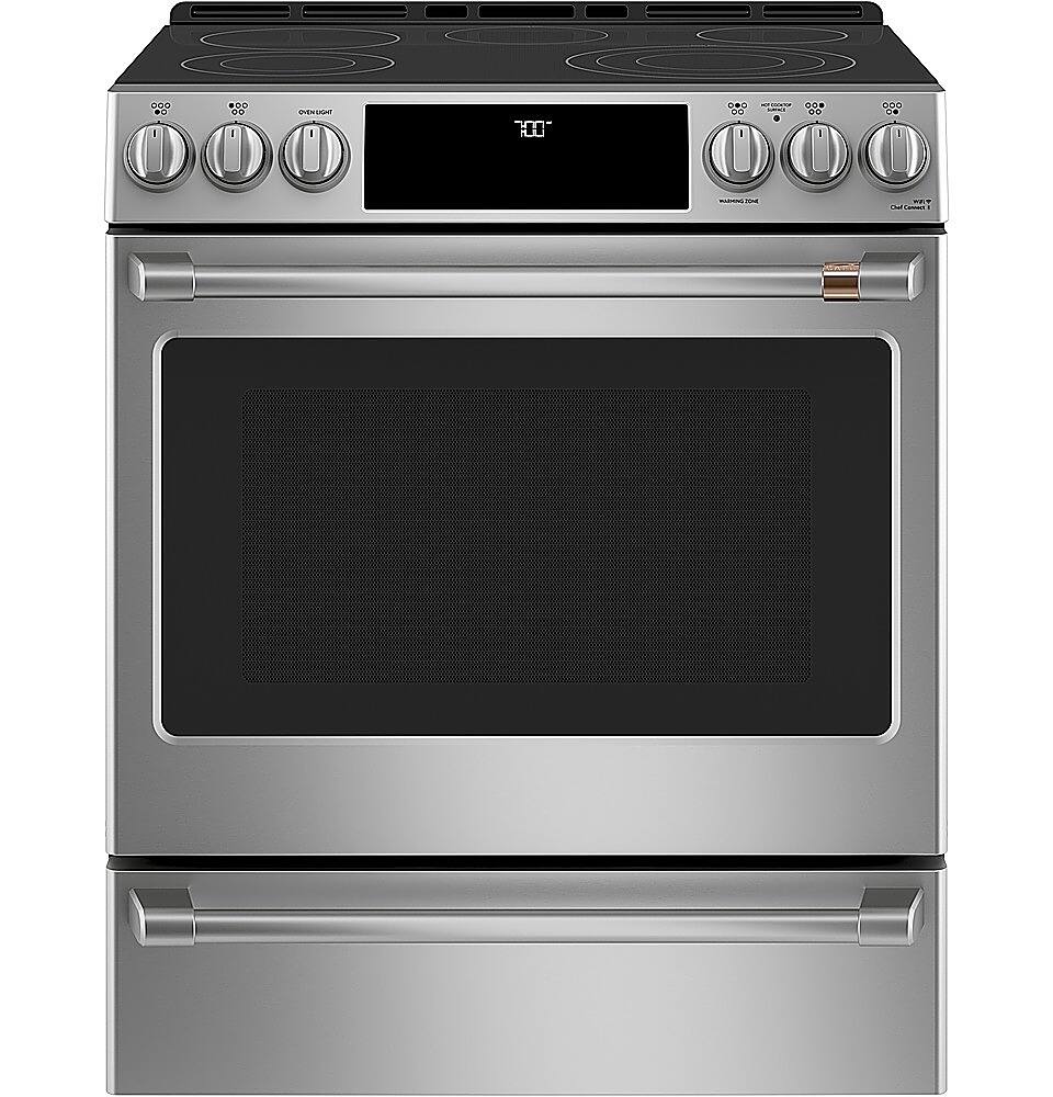 Front. Café - 5.7 Cu. Ft. Slide-In Electric Convection Range, Customizable - Stainless steel.