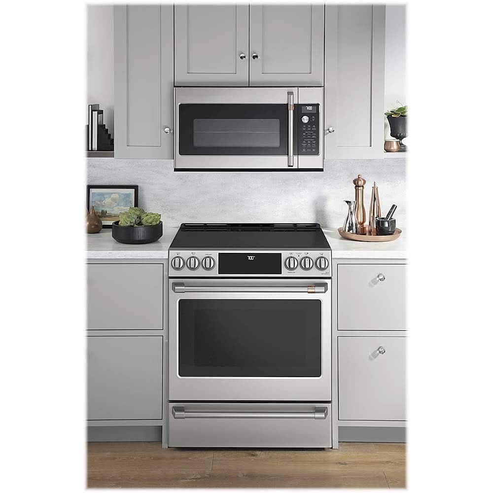 Alt View 15. Café - 5.7 Cu. Ft. Slide-In Electric Convection Range, Customizable - Stainless steel.