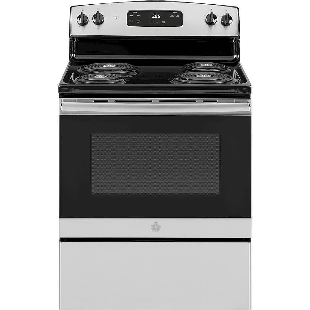 GE 30-in 4 Elements 5-cu ft Freestanding Electric Range (Stainless Steel)  in the Single Oven Electric Ranges department at