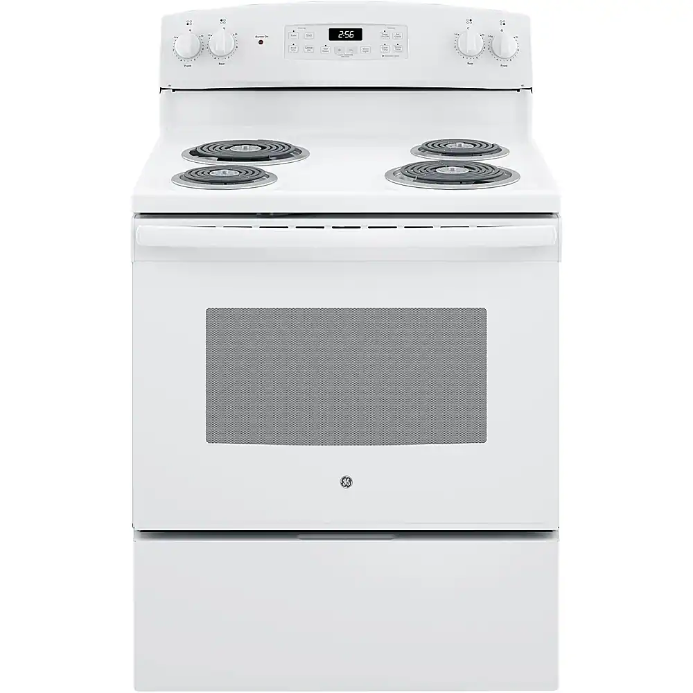 Front. GE - 5.0 Cu. Ft. Self-Cleaning Freestanding Electric Range - White.