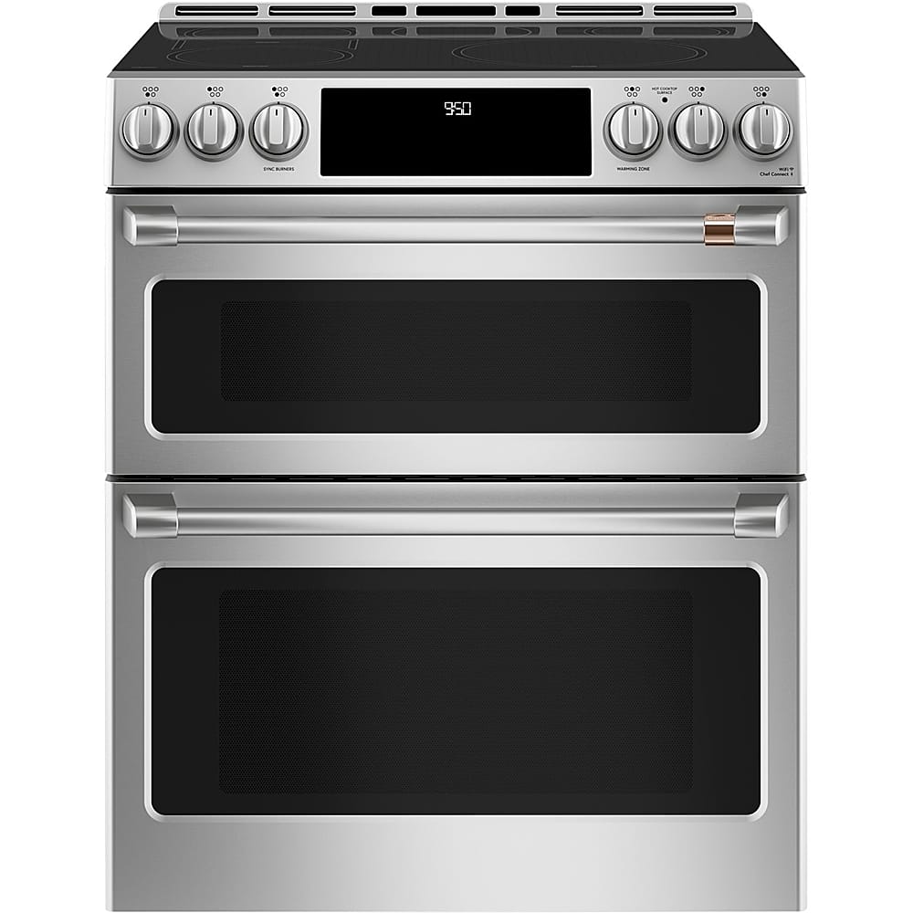 Front. Café - 6.7 Cu. Ft. Slide-In Double Oven Electric Induction Convection Range, Customizable - Stainless Steel.