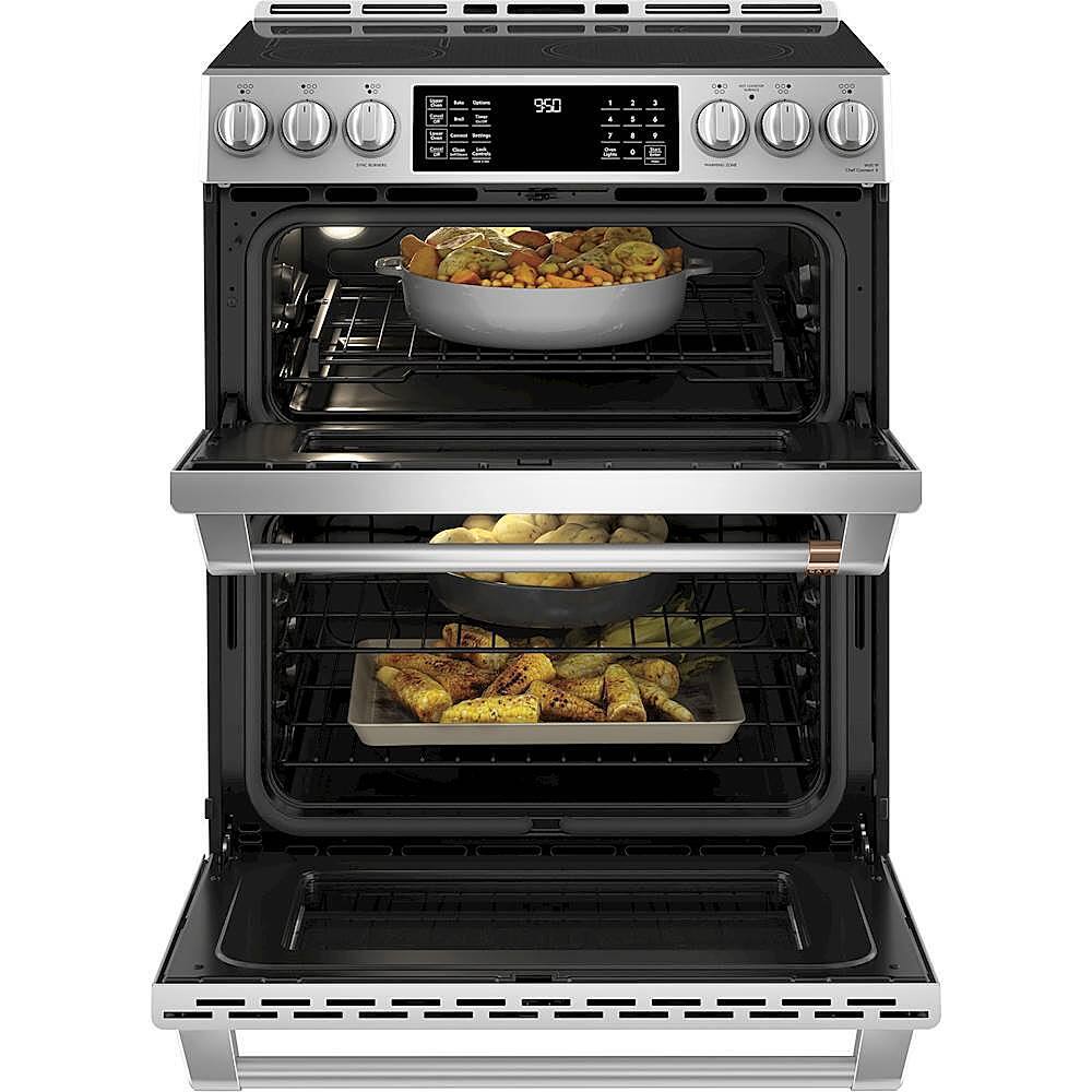 Alt View 18. Café - 6.7 Cu. Ft. Slide-In Double Oven Electric Induction Convection Range, Customizable - Stainless Steel.