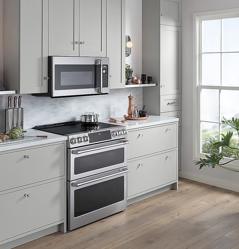 Alt View 20. Café - 6.7 Cu. Ft. Slide-In Double Oven Electric Induction Convection Range, Customizable - Stainless Steel.