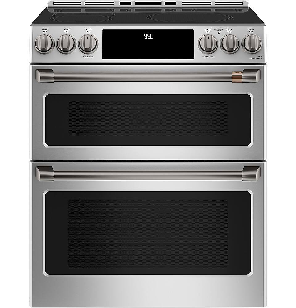 Alt View 36. Café - 6.7 Cu. Ft. Slide-In Double Oven Electric Induction Convection Range, Customizable - Stainless Steel.