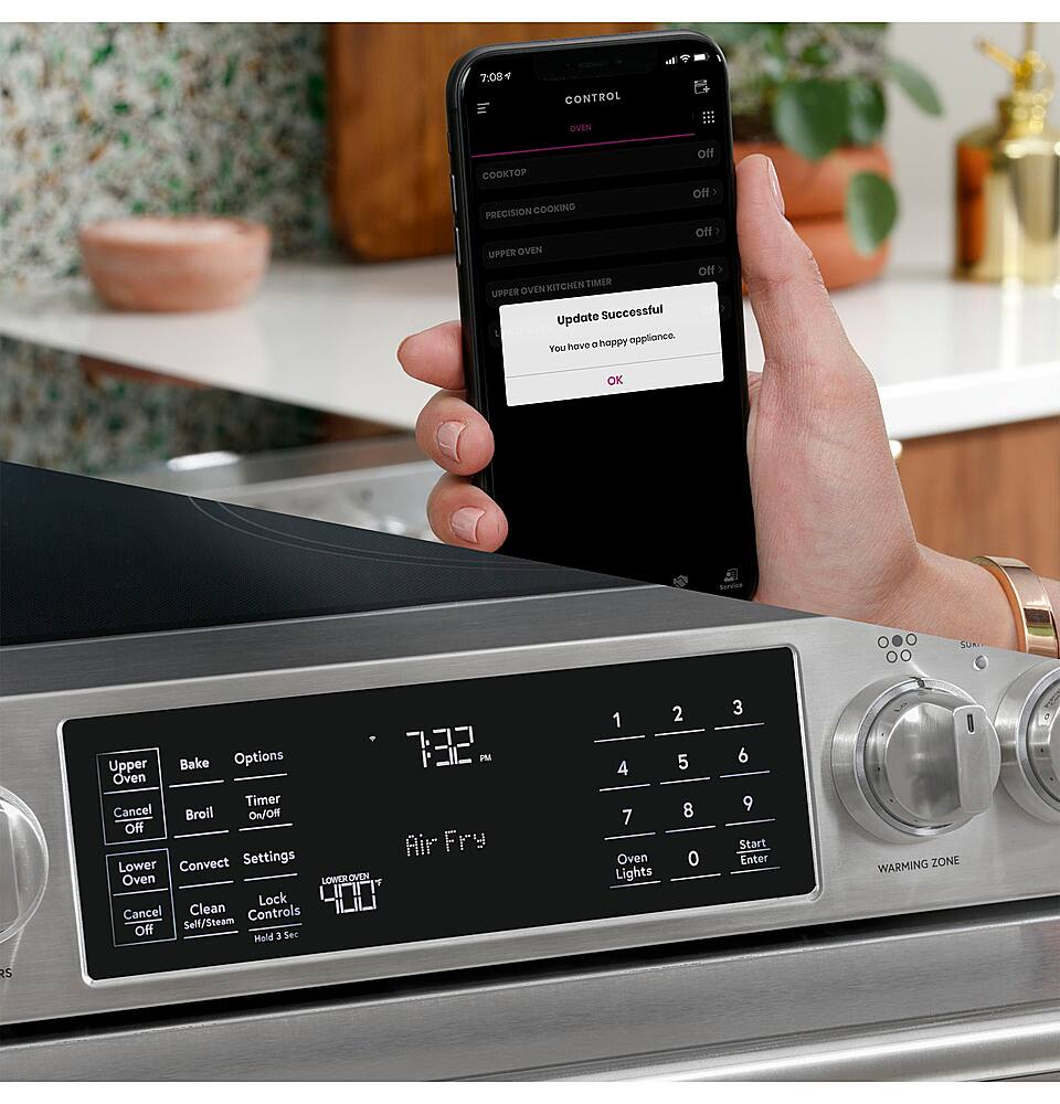 Alt View 25. Café - 6.7 Cu. Ft. Slide-In Double Oven Electric Induction Convection Range, Customizable - Stainless Steel.