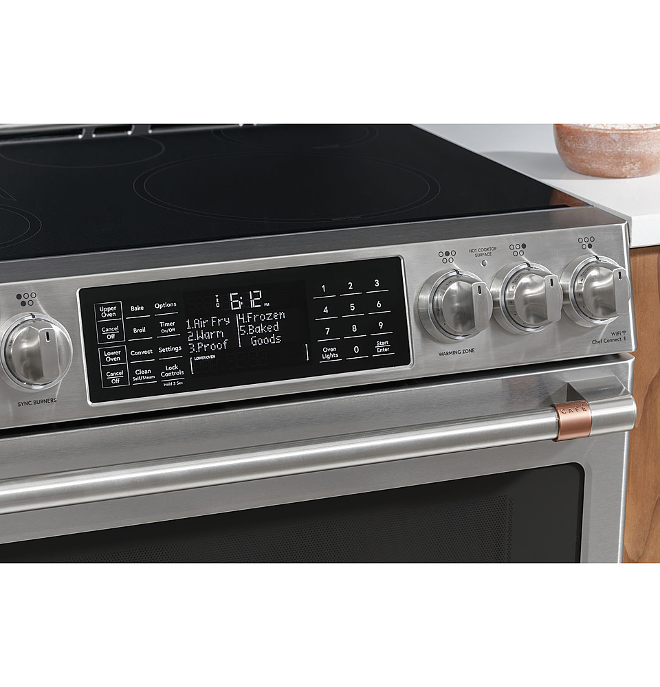 Alt View 29. Café - 6.7 Cu. Ft. Slide-In Double Oven Electric Induction Convection Range, Customizable - Stainless Steel.