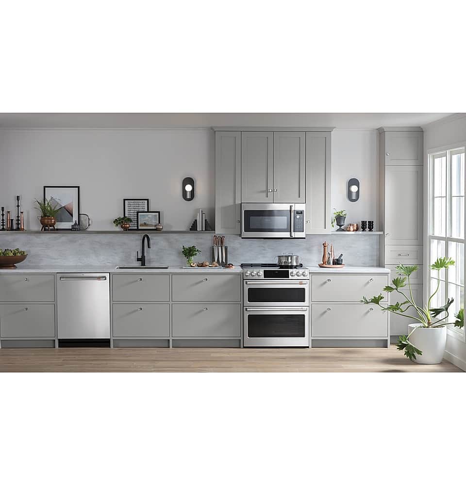 Alt View 30. Café - 6.7 Cu. Ft. Slide-In Double Oven Electric Induction Convection Range, Customizable - Stainless Steel.