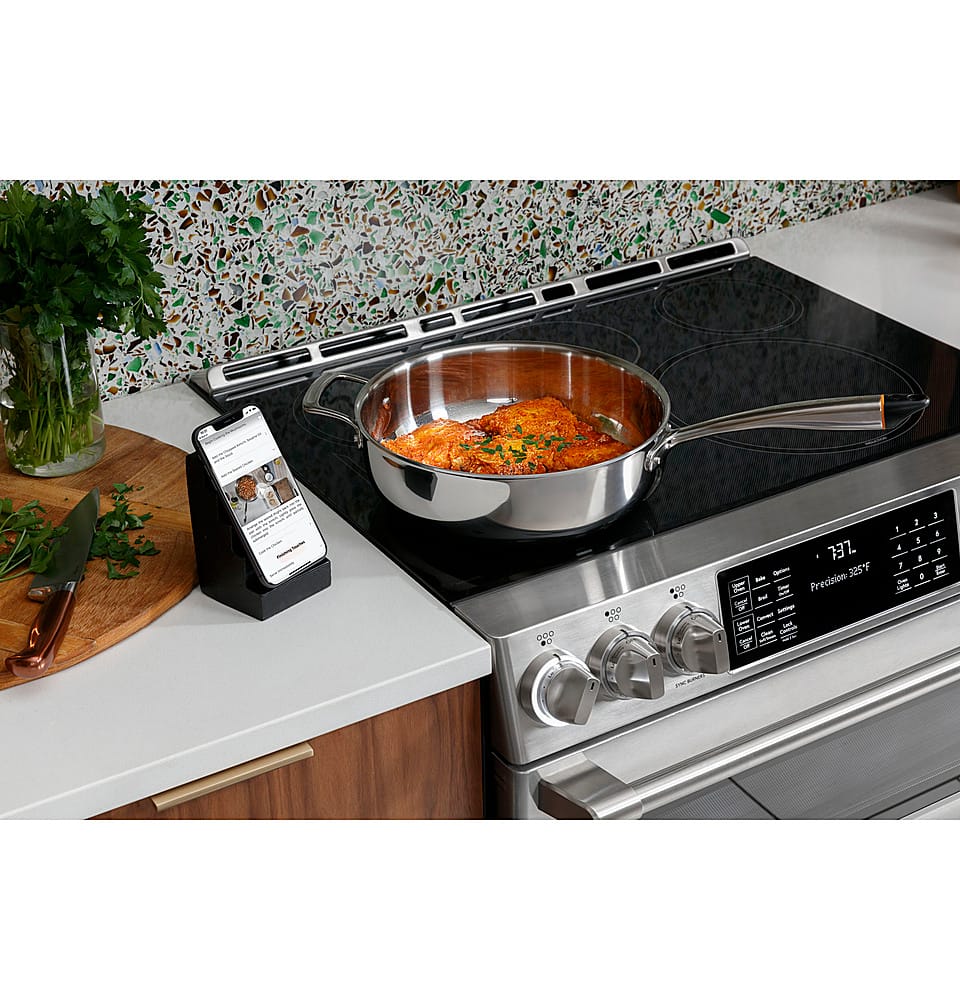 Alt View 31. Café - 6.7 Cu. Ft. Slide-In Double Oven Electric Induction Convection Range, Customizable - Stainless Steel.