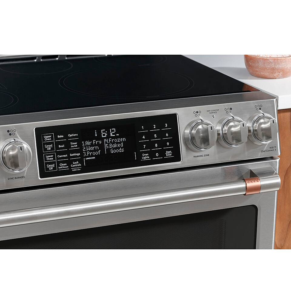Alt View 35. Café - 6.7 Cu. Ft. Slide-In Double Oven Electric Induction Convection Range, Customizable - Stainless Steel.