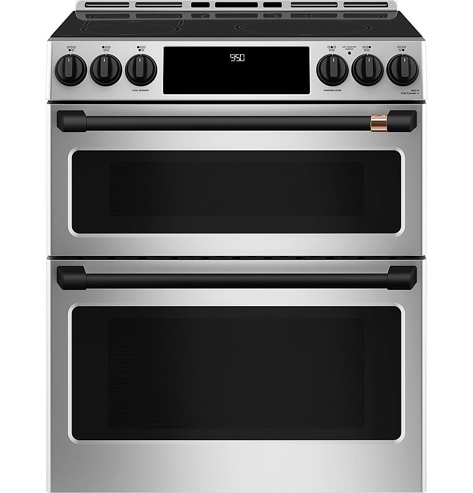 Alt View 37. Café - 6.7 Cu. Ft. Slide-In Double Oven Electric Induction Convection Range, Customizable - Stainless Steel.
