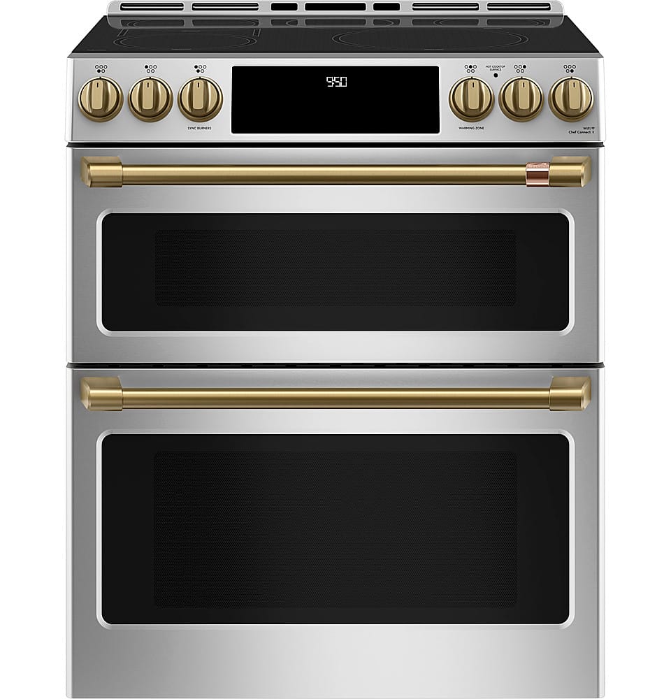 Alt View 38. Café - 6.7 Cu. Ft. Slide-In Double Oven Electric Induction Convection Range, Customizable - Stainless Steel.