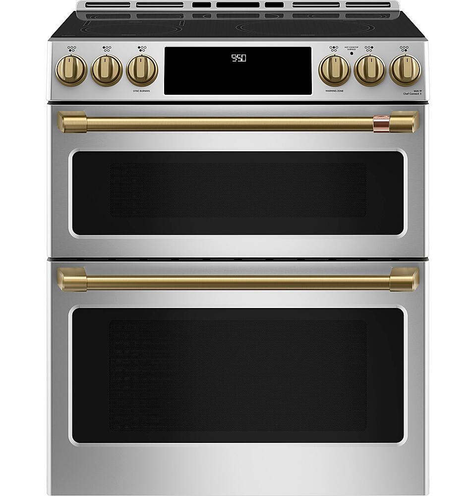Alt View 38. Café - 6.7 Cu. Ft. Slide-In Double Oven Electric Induction Convection Range, Customizable - Stainless Steel.