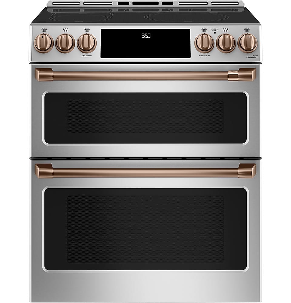 Alt View 39. Café - 6.7 Cu. Ft. Slide-In Double Oven Electric Induction Convection Range, Customizable - Stainless Steel.