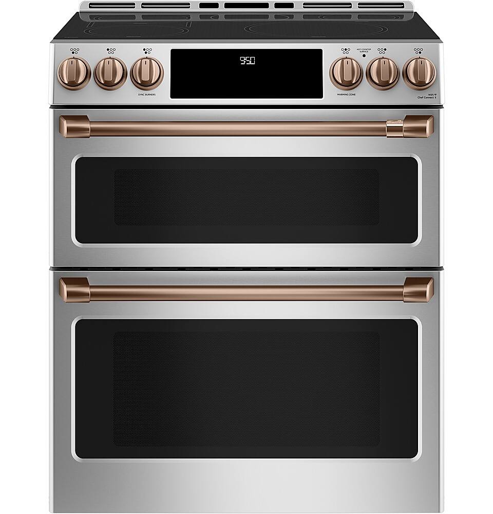Alt View 39. Café - 6.7 Cu. Ft. Slide-In Double Oven Electric Induction Convection Range, Customizable - Stainless Steel.